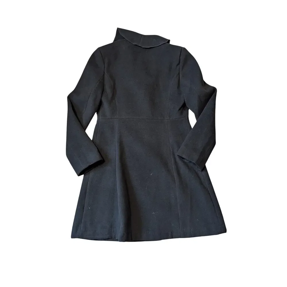 Rothschild Girls Black Faux Wool Ruffle Collar Button Up Pea Coat Jacket Sz 12